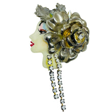 Load image into Gallery viewer, Vintage 80's flapper art deco style ladies face designer pin brooch