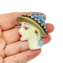 Load image into Gallery viewer, Vintage 80's flapper art deco style ladies face designer pin brooch