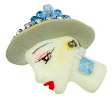 Load image into Gallery viewer, Vintage 80's flapper art deco style ladies face designer pin brooch
