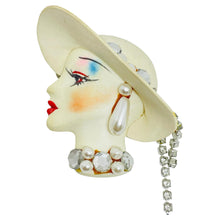 Load image into Gallery viewer, Vintage 80's flapper art deco style ladies face designer pin brooch
