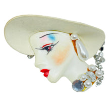 Load image into Gallery viewer, Vintage 80's flapper art deco style ladies face designer pin brooch