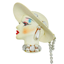 Load image into Gallery viewer, Vintage 80's flapper art deco style ladies face designer pin brooch