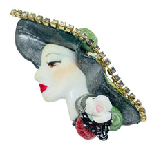 Load image into Gallery viewer, Vintage 80's flapper art deco style ladies face designer pin brooch
