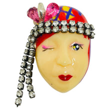 Load image into Gallery viewer, Vintage 80's flapper art deco style ladies face designer pin brooch