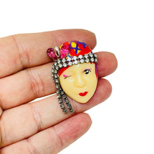 Load image into Gallery viewer, Vintage 80's flapper art deco style ladies face designer pin brooch
