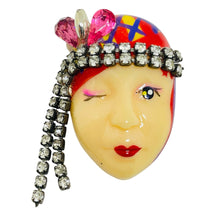 Load image into Gallery viewer, Vintage 80's flapper art deco style ladies face designer pin brooch