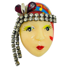Load image into Gallery viewer, Vintage 80's flapper art deco style ladies face designer pin brooch