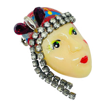 Load image into Gallery viewer, Vintage 80's flapper art deco style ladies face designer pin brooch