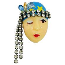 Load image into Gallery viewer, Vintage 80's flapper art deco style ladies face designer pin brooch