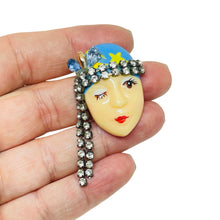 Load image into Gallery viewer, Vintage 80's flapper art deco style ladies face designer pin brooch