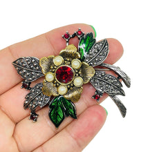 Load image into Gallery viewer, Vintage AVON signed silver gold tone pearls rhinestones flower designer brooch