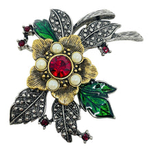 Load image into Gallery viewer, Vintage AVON signed silver gold tone pearls rhinestones flower designer brooch