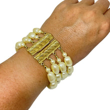 Load image into Gallery viewer, Vintage CAROLEE signed gold tone multi strand faux pearls designer bracelet