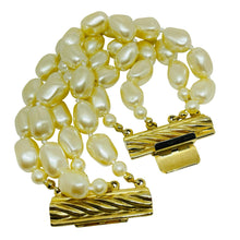 Load image into Gallery viewer, Vintage CAROLEE signed gold tone multi strand faux pearls designer bracelet