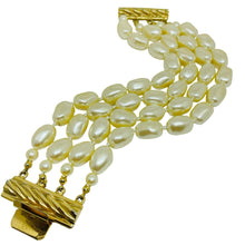 Load image into Gallery viewer, Vintage CAROLEE signed gold tone multi strand faux pearls designer bracelet