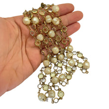 Load image into Gallery viewer, Vintage CHANEL 1981 gold pearl crystal long designer runway necklace