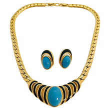 Load image into Gallery viewer, Vintage CHRISTIAN DIOR runway necklace earrings set turquoise enamel crystal
