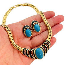 Load image into Gallery viewer, Vintage CHRISTIAN DIOR runway necklace earrings set turquoise enamel crystal
