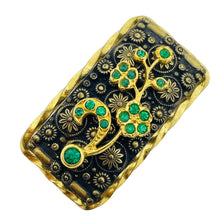 Load image into Gallery viewer, Vintage CZECHO signed gold plated emerald rhinestones brooch