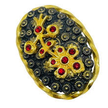 Load image into Gallery viewer, Vintage CZECHO signed gold plated ruby rhinestones brooch