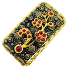 Load image into Gallery viewer, Vintage CZECHO signed gold plated ruby rhinestones brooch