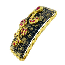 Load image into Gallery viewer, Vintage CZECHO signed gold plated ruby rhinestones brooch
