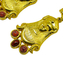 Load image into Gallery viewer, Vintage Egyptian gold dangle designer runway clip on earrings