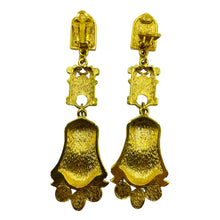Load image into Gallery viewer, Vintage Egyptian gold dangle designer runway clip on earrings