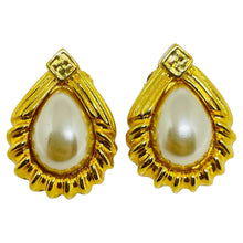 Load image into Gallery viewer, Vintage FENDI logo signed gold plated pearls designer pierced earrings