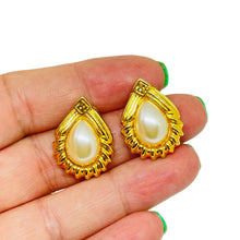 Load image into Gallery viewer, Vintage FENDI logo signed gold plated pearls designer pierced earrings