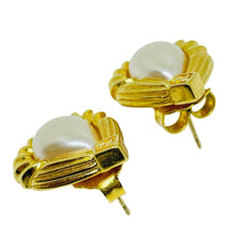 Load image into Gallery viewer, Vintage FENDI logo signed gold plated pearls designer pierced earrings