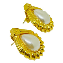 Load image into Gallery viewer, Vintage FENDI logo signed gold plated pearls designer pierced earrings
