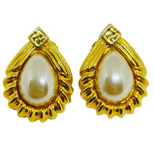 Load image into Gallery viewer, Vintage FENDI logo signed gold plated pearls designer pierced earrings