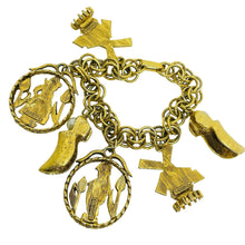 Load image into Gallery viewer, Vintage FLORENZA signed gold tone chain Dutch charms designer bracelet