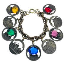 Load image into Gallery viewer, Vintage French castles churches silver tone glass charm chain bracelet
