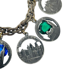Load image into Gallery viewer, Vintage French castles churches silver tone glass charm chain bracelet