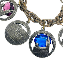 Load image into Gallery viewer, Vintage French castles churches silver tone glass charm chain bracelet