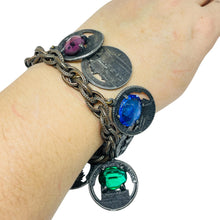 Load image into Gallery viewer, Vintage French castles churches silver tone glass charm chain bracelet