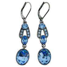 Load image into Gallery viewer, Vintage GIVENCHY signed rhodium blue glass designer dangle earrings