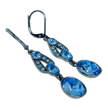 Load image into Gallery viewer, Vintage GIVENCHY signed rhodium blue glass designer dangle earrings