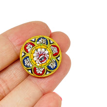 Load image into Gallery viewer, Vintage ITALY signed gold tone micro mosaic flower brooch