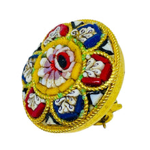 Load image into Gallery viewer, Vintage ITALY signed gold tone micro mosaic flower brooch