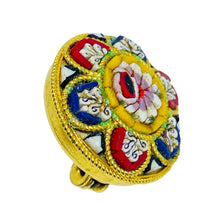 Load image into Gallery viewer, Vintage ITALY signed gold tone micro mosaic flower brooch