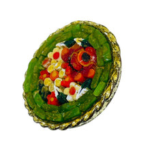 Load image into Gallery viewer, Vintage ITALY signed gold tone micro mosaic flower brooch