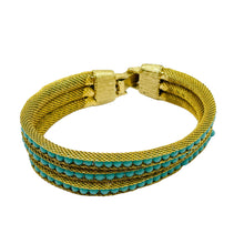 Load image into Gallery viewer, Vintage JAPAN gold faux turquoise designer bracelet