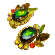 Load image into Gallery viewer, Vintage JULIANA DeLIZZA ELSTER gold navette glass designer clip on earrings