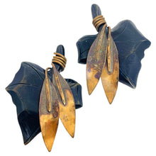 Load image into Gallery viewer, Vintage MONIES GERDA LYNGGAARD copper leaf designer clip on earrings