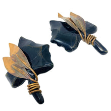 Load image into Gallery viewer, Vintage MONIES GERDA LYNGGAARD copper leaf designer clip on earrings