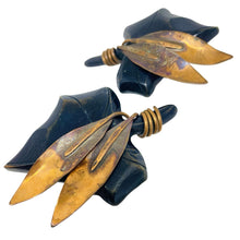 Load image into Gallery viewer, Vintage MONIES GERDA LYNGGAARD copper leaf designer clip on earrings
