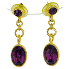 Load image into Gallery viewer, Vintage NAPIER gold plated amethyst crystals dangle pierced earrings